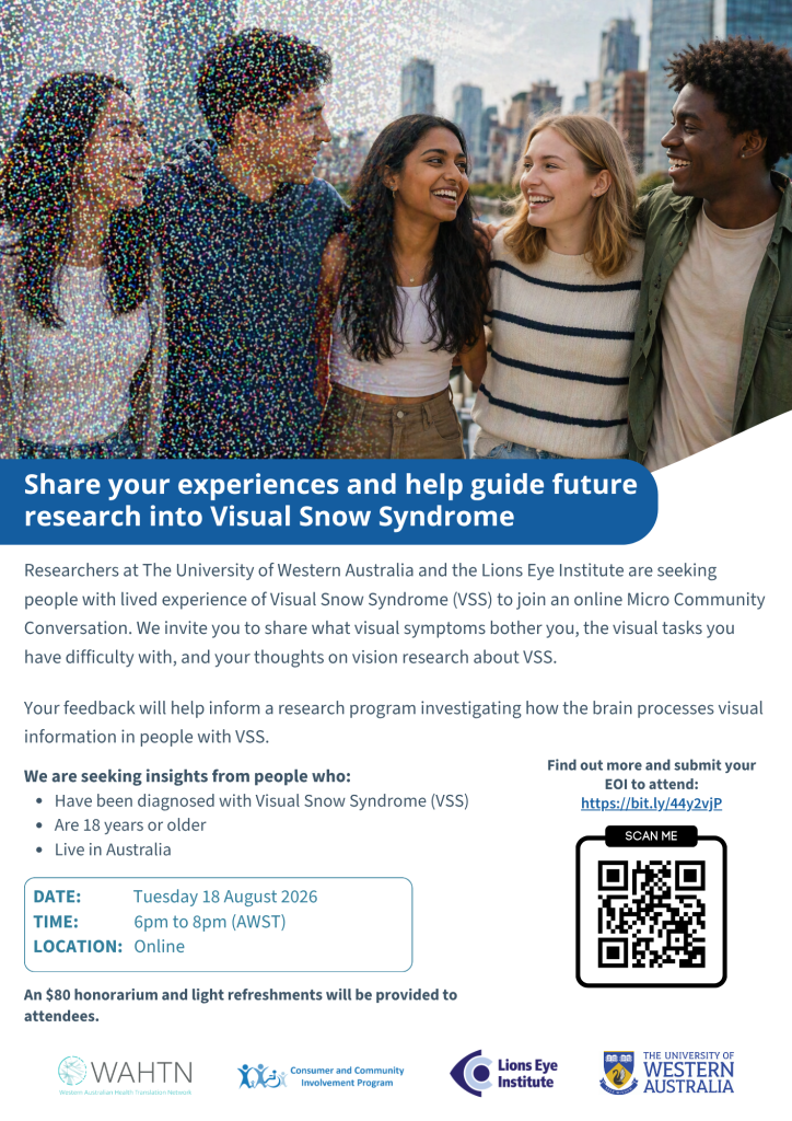Flyer for Visual Snow Syndrome – Micro Community Conversation