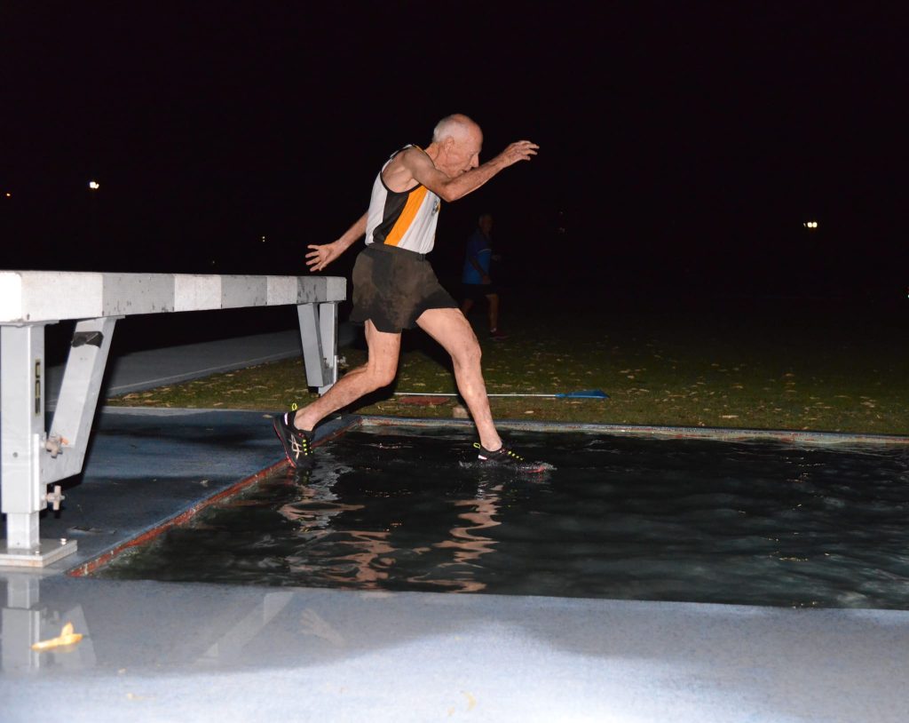 Morland at age 86 competing in a steeplechase event at the WA State Championships in March 2024
